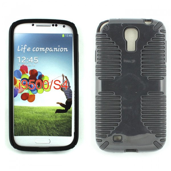 Wholesale Galaxy S4 Hybrid Grip Case (Black-Black)